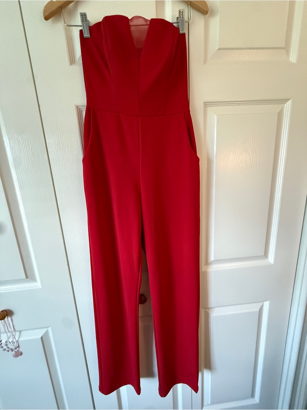 Macy's Red Strapless Wide-Leg Jumpsuit